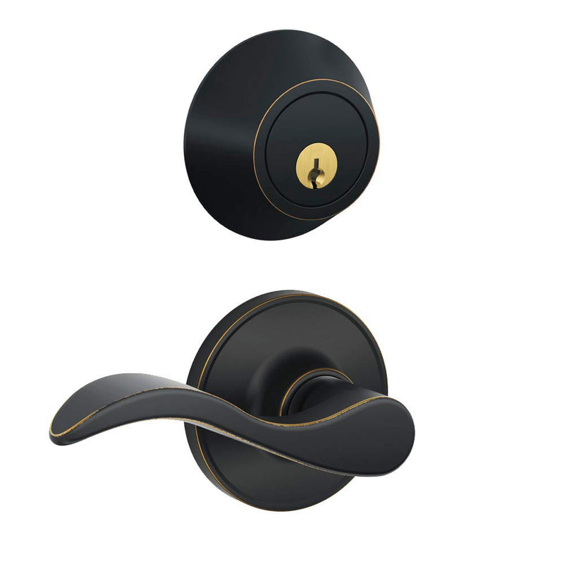 J-Series by Schlage Single Cylinder Deadbolt and Keyed Entry Seville Lever with Standard Trim, Aged Bronze, JC60 V SEV 716 Pack of 1