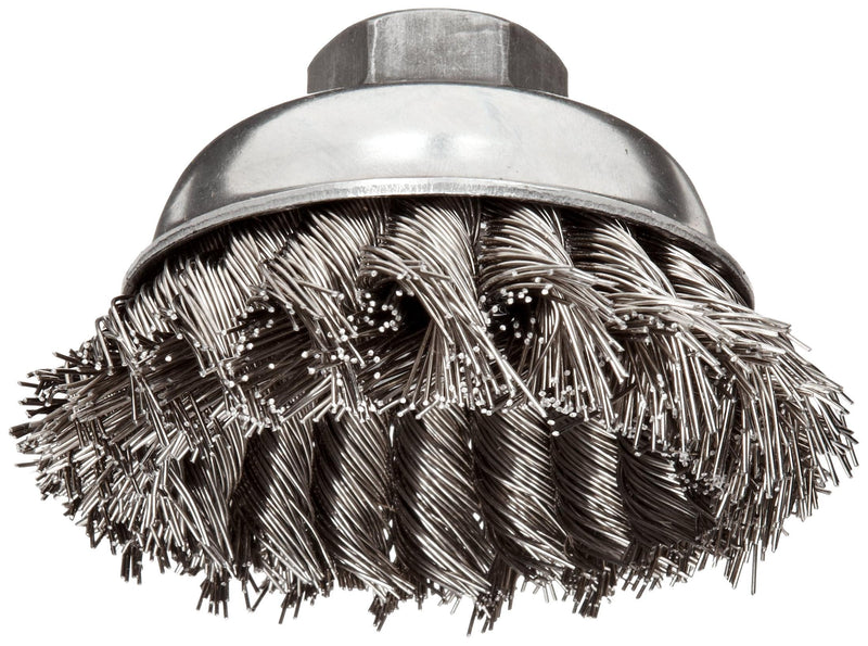 Weiler 13163 3-1/2" Single Row Knot Wire Cup Brush, .023" Stainless Steel Fill, 5/8"-11 Unc Nut, Made in the USA 3-1/2" Dia .023 Wire Size