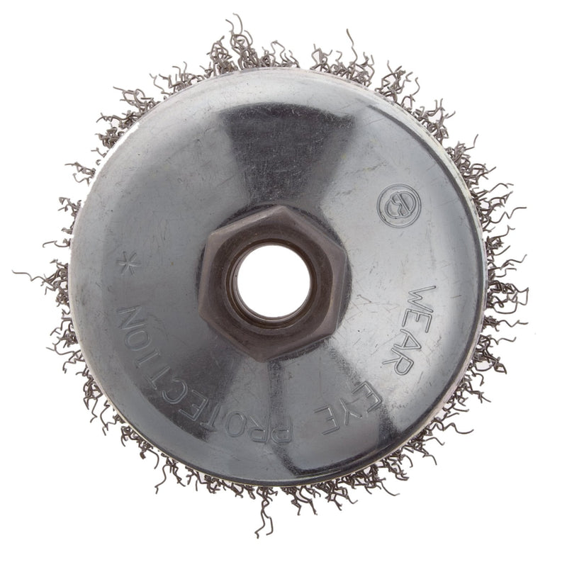 Weiler 36036 Vortec Pro 4" Crimped Wire Cup Brush, .020" Steel Fill, 5/8"-11 UNC Nut, Made in the USA 4" Dia .020" Wire Size