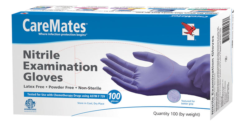 Caremates Nitrile Exam, Powder Free Glove, X-large, 100-count