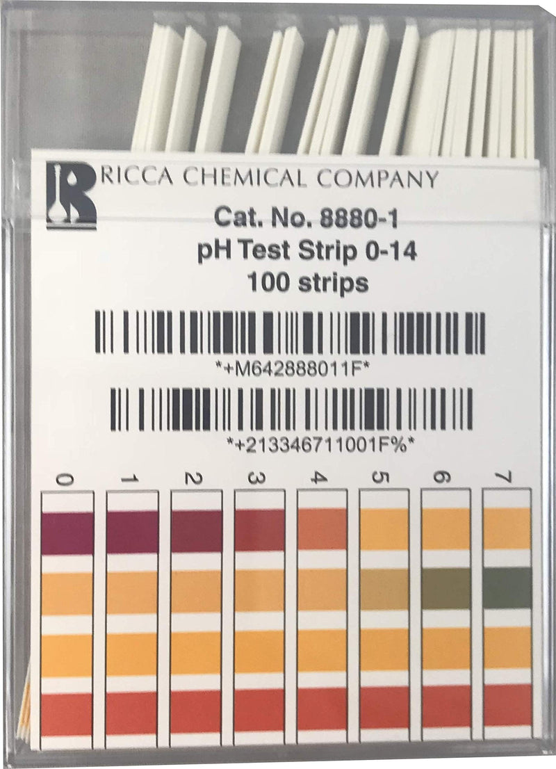 Ricca Chemical 8880-1 pH Test Strips, 0-14, 1E Container (Pack of 100) 100 strips