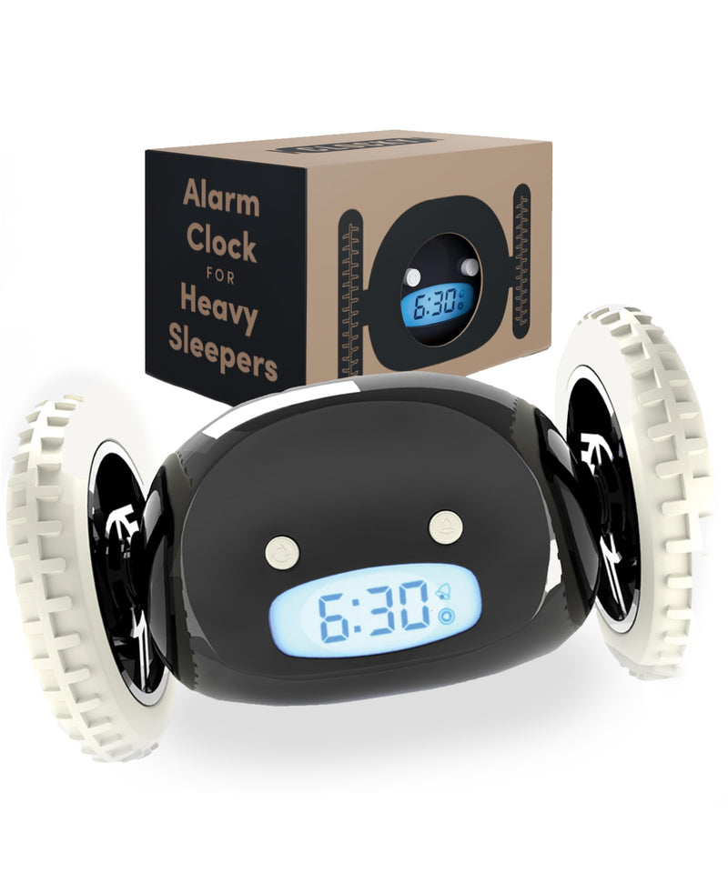 CLOCKY Alarm Clock on Wheels – Loud Rolling Alarm Clock for Heavy Sleepers | Runaway Clock that Jumps & Runs to Wake You Up | Funny Unique Gift for Adults, Teens & Kids Bedrooms (Black) Black