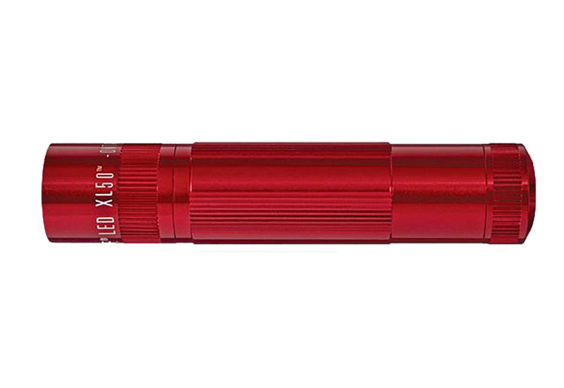 Maglite XL50 LED Flashlight, Compact and Powerful with Multi-Mode Functionality, Water-Resistant, 3-Cell AAA Battery-Powered – Red Standard Combo Pack