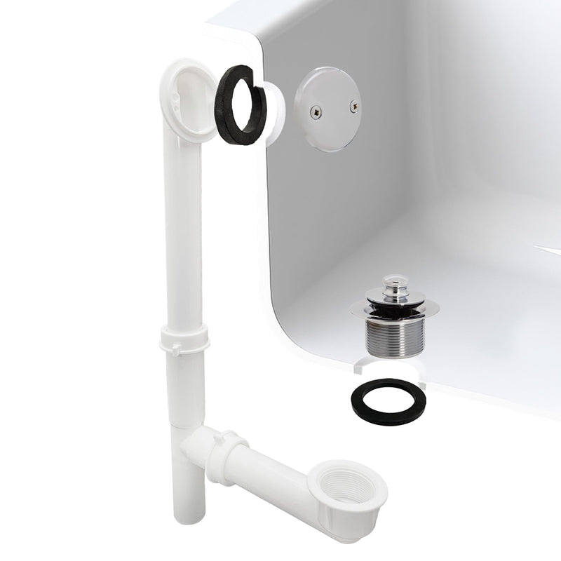Westbrass Y594244CP White Tubular Twist & Close Bath Waste and Overflow Assembly, Polished Chrome 1 Pack