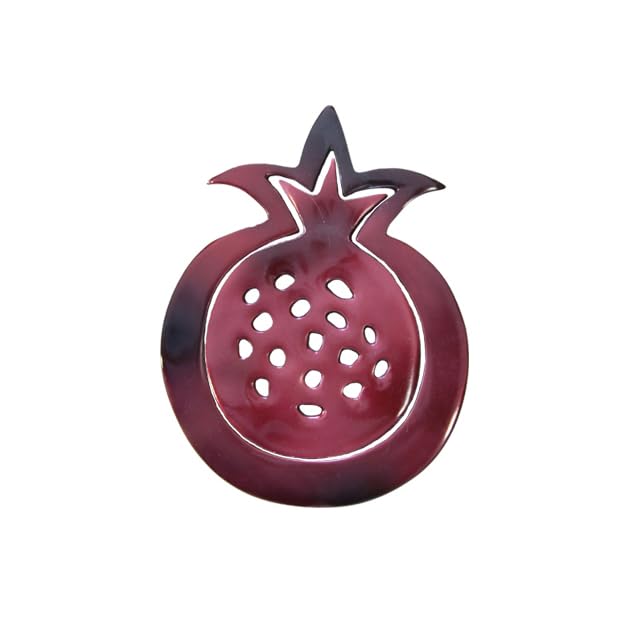 Yair Emanuel Anodized Aluminum Trivet - Round Oriental Pomegranates - Red (MHDC-1)