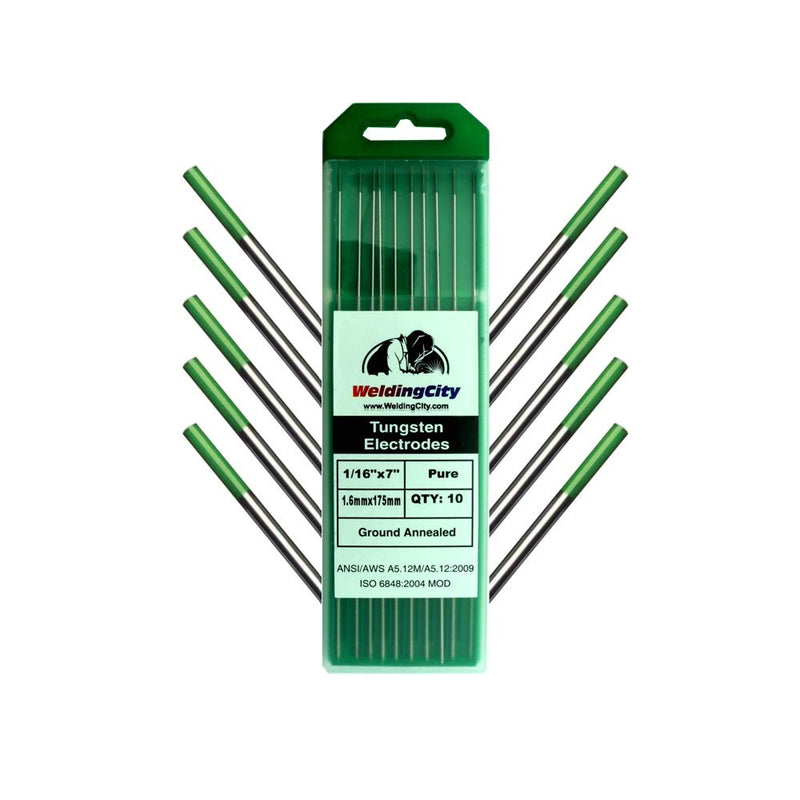 WeldingCity 10-pk Premium TIG Welding Tungsten Electrode Rod Pure (Green, EW-P) 1/16" x 7" | 10-pcs 1/16", 10-pk