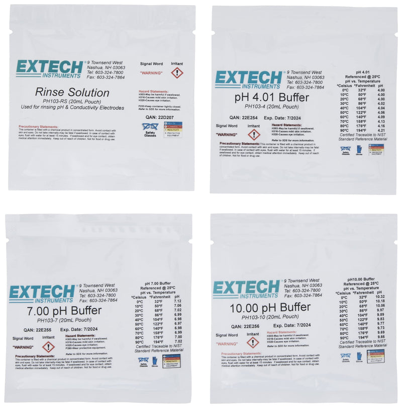 Extech PH103 Tripak Buffer Solution Pouches - Portable pH Calibration Kit with 3 Pre-Measured Packets (pH 4, pH 7, pH 10) - Ready-to-Use Standard Solutions for Lab, Field, Water Testing | Pre-measured buffer pouches, pH 4 / pH 7 / pH 10, single-use sea...