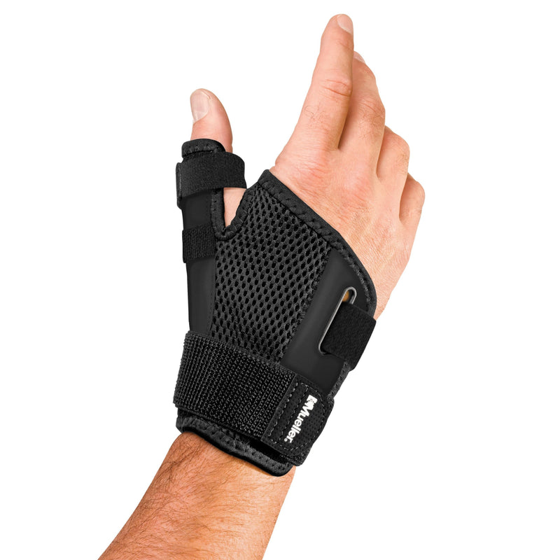 MUELLER Sports Medicine Adjust-to-Fit Thumb Stabilizer, Spica Splint, Thumb Pain Relief Brace for Men and Women, Ideal for De Quervain's Tenosynovitis, Arthritis, Sprains, Fits Right or Left Black 1 Count (Pack of 1)