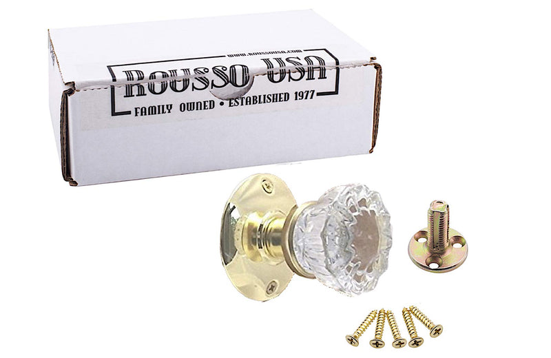 Rousso's Reproductions Crystal Glass Door Knob-Dummy/French Surface Mount is a Sparkling Antique Replica (Polished Brass Hardware)