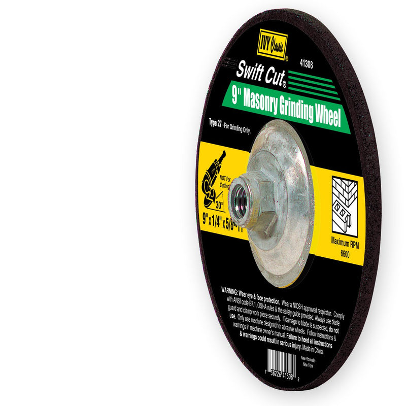 IVY Classic 41308 Swift Cut 9-Inch x 1/4-Inch x 5/8-Inch - 11 Threaded Arbor, Masonry Depressed Center Wheel With Hub for Grinders, 1-Piece