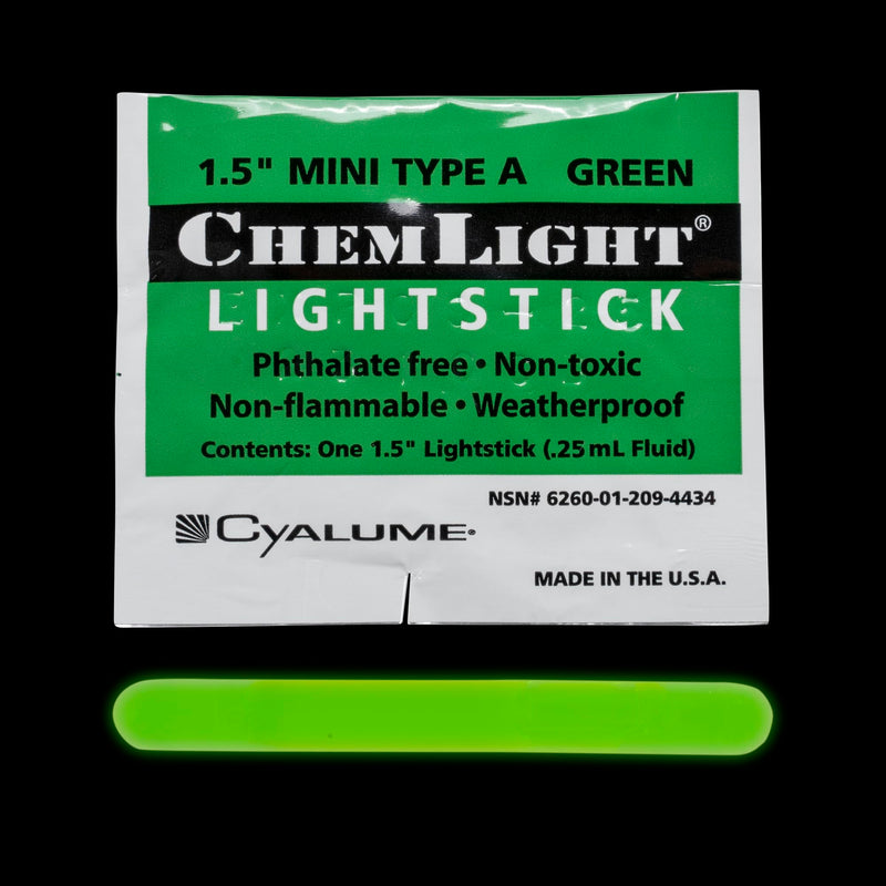 Cyalume ChemLight Mini Light Stick, Military Grade, 4 Hours Duration, 1.5 Inch, 50 Pack Green