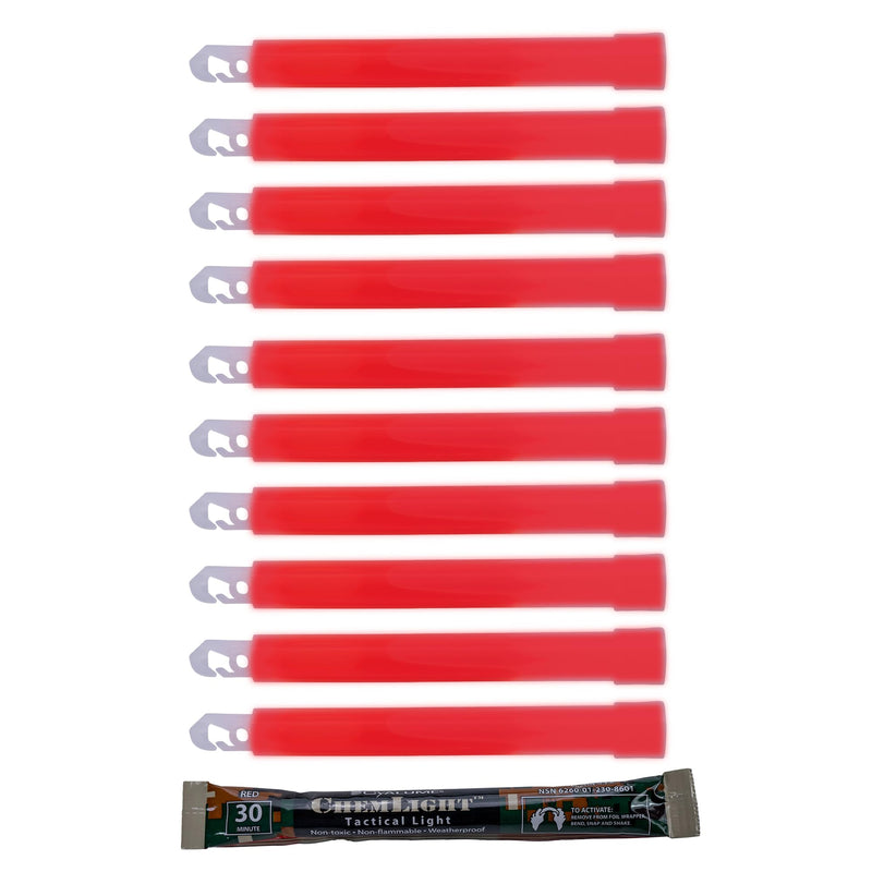 Cyalume ChemLight Light Stick, Military Grade, 30 Minutes Duration, 6 Inches, 10 Pack Red-HI