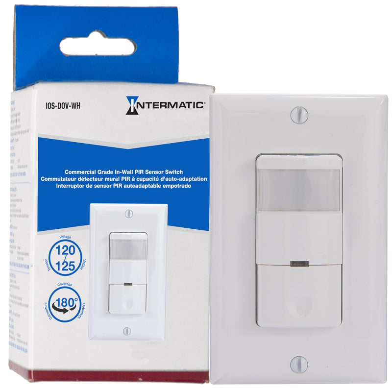 Intermatic IOS-DOV-WH Commercial Grade in-Wall PIR Occupancy/Vacancy Sensor - 180º Coverage, Adjustable Ambient Light Sensor - White, Energy-Efficient Automation, Selectable Vacancy or Occupancy Mode