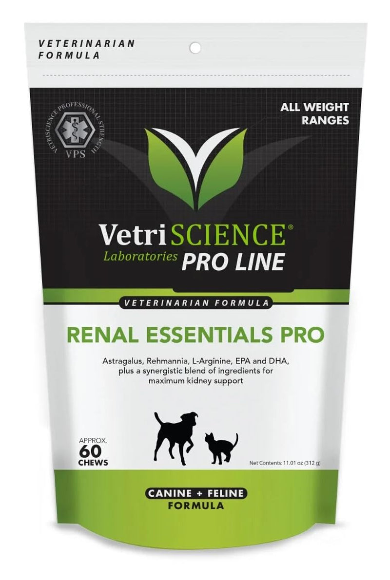 VetriScience Renal Essentials Pro - Balanced Kidney Supplement for Dogs & Cats - Feline & Canine Renal Wellness Support - Formula Supports Kidney Health Management for Pets - 60 Chews - PawsPlanet Australia