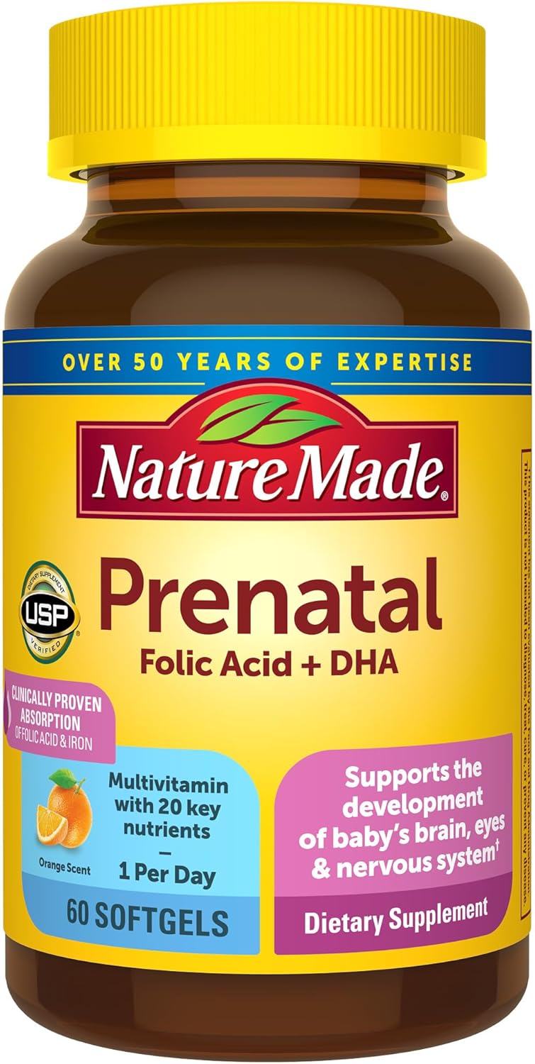 Nature Made Prenatal Multivitamin with 200 mg DHA, Multivitamin to Support Baby Development and Mom, 60 Softgels, 60 Day Supply 60 Count