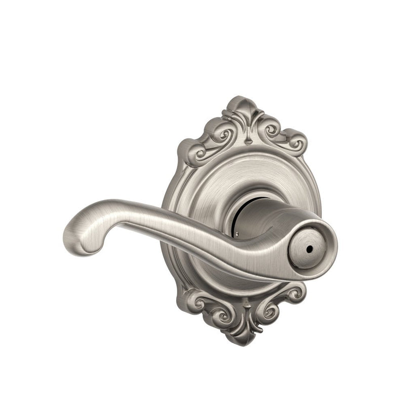 Schlage F40 FLA 619 BRK Brookshire Collection Flair Privacy Lever, Satin Nickel