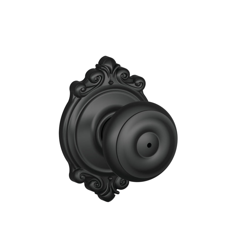 Schlage F40 GEO 622 BRK Brookshire Door Knob with Brookshire Trim, Bed & Bath Privacy Lock, Matte Black