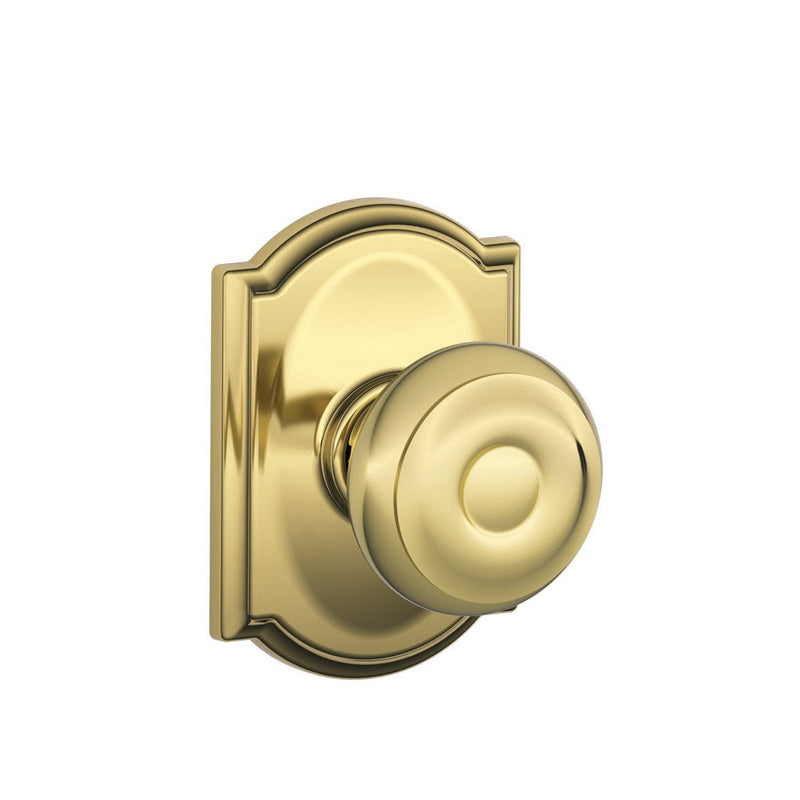 Schlage F10 GEO 505 CAM Camelot Collection Georgian Passage Knob, Bright Brass