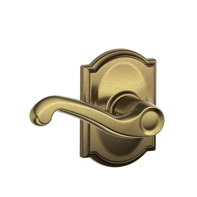 SCHLAGE F10 FLA 609 CAM Camelot Collection Flair Passage Lever, Antique Brass