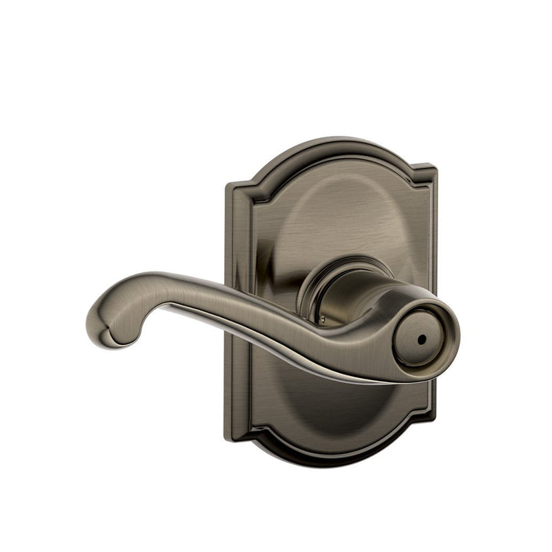 Schlage F40 FLA 620 CAM Camelot Collection Flair Privacy Lever, Antique Pewter
