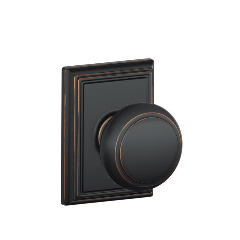 Schlage F10 AND 716 ADD Andover Door Knob with Addison Trim, Hall & Closet Passage Lock, Aged Bronze