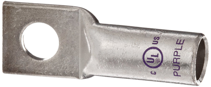 94074 Short Barrel Compression Lug, 1 Hole, Copper, 4/0 Str. Wire Range, Purple Color Code, 1/4" Stud Size