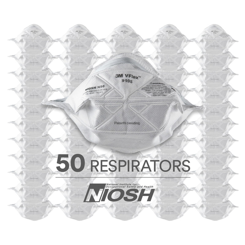 3M N95 Particulate Disposable Respirator 9105, Vflex, Pack of 50, NIOSH