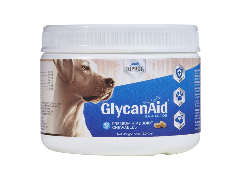 GlycanAid HA Advanced Joint Nutrition for Dogs (60 Chewable Tablets) Made in USA with USA Ingredients: Glucosamine HCL, Chondroitin, Hyaluronic Acid, MSM 60 Count - PawsPlanet Australia