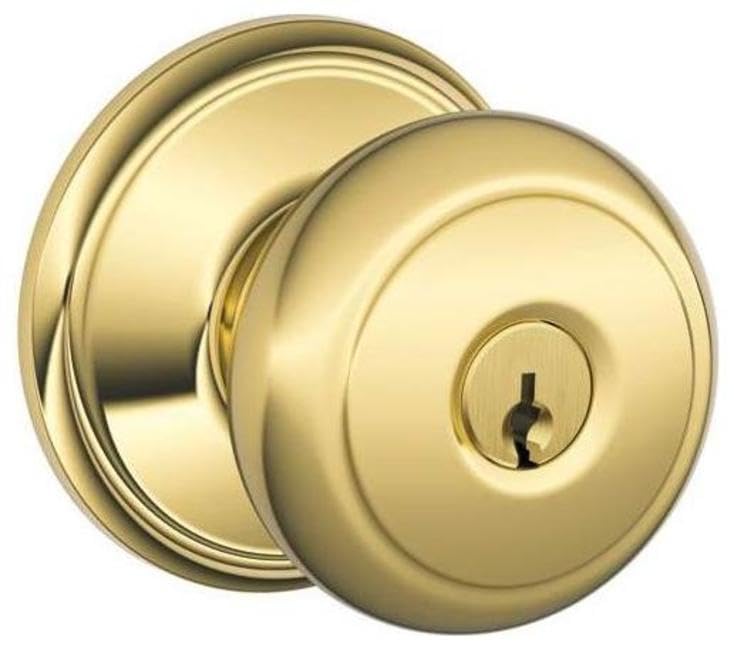 Schlage F51-AND Andover Keyed Entry F51A Panic Proof Door Knob, Lifetime Polished Brass