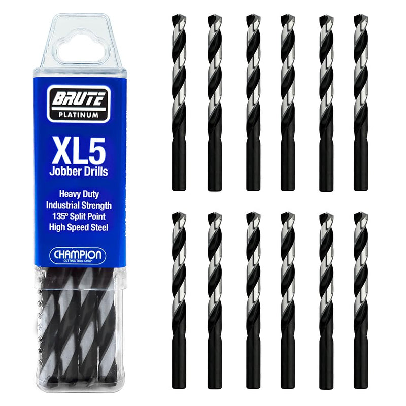 Champion Cutting Tool XL5-7 Brute Platinum HD HSS Jobber Twist Drill 135-Degree Split Point, 12-Pack