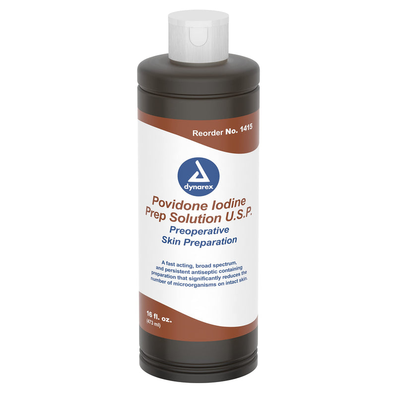 Dynarex Povidone Iodine Prep Solution USP, Effective Topical Antiseptic Liquid for Skin and Mucosa, Cleansing and Preparation, Brown, 1 - 16 Fluid Oz. Bottle Unflavored 16 Fl Oz (Pack of 1)