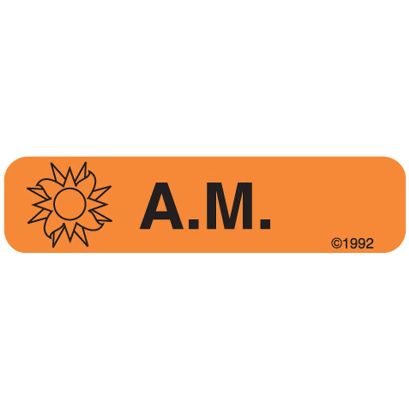 KOPACT PHARMEX 1-349 Permanent Paper Label, A.M", 1 9/16" x 3/8", Orange, B619 (500 per Roll, 2 Rolls per Box)