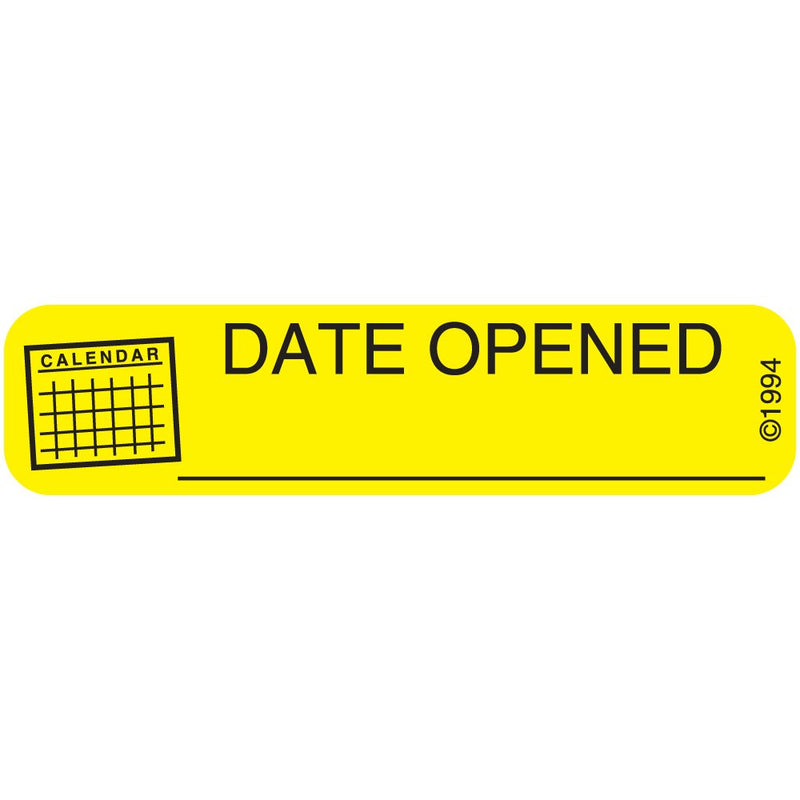 1-672 "Date Opened" Permanent Paper Label, 1 9/16" x 3/8", Yellow, Pack of 1000
