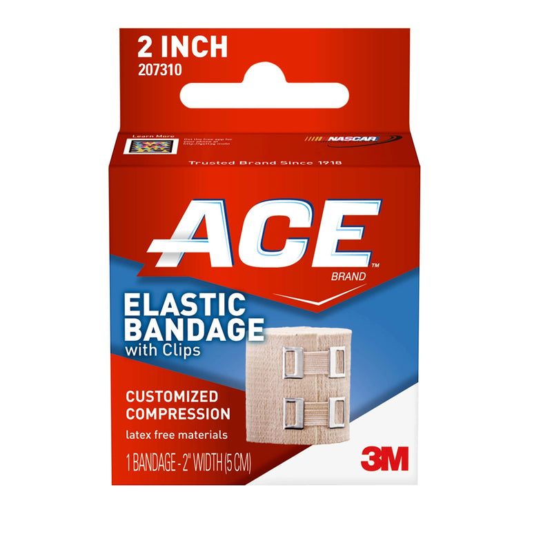 ACE Brand 2 Inch Elastic Bandage with Clips, Beige, 2 in x 51.2 in, Great for Elbow, Ankle, Knee & More, Comfortable Design for Prolonged Wear, Easy-to-Use Wrap Design (207310) 2"