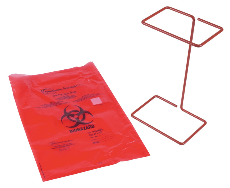 Heathrow Scientific Steel Wire Biohazard Bag Holder, Epoxy Coated, Standard-Sized (3.58 x 5.03 x 0.82 Inches), Red