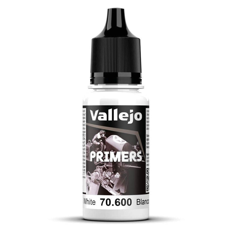 Vallejo - Surface Primer Color | White Acrylic Primer 18 ml (0.6 fl.oz.) | Matte Finish and Fast Drying | Perfect for Airbrushing and Great Adhesion to Figurines and Scale Models White Primer 18 ml. (0.6 fl.oz.)