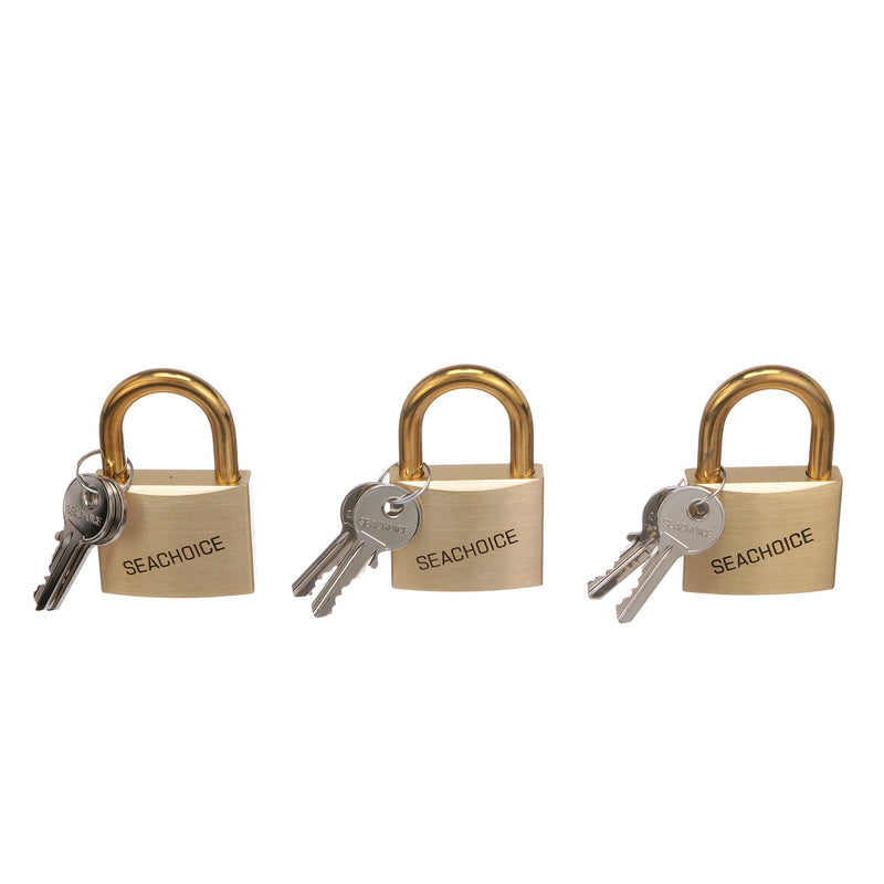 Seachoice Solid Brass Padlock, 1.25 in 2 In. 3 Keys