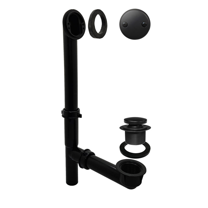 Westbrass 593144-62 14" Black Tubular Bathtub Waste & Overflow Assembly with with Tip-Toe Drain Plug and 2-Hole Faceplate, Matte Black 1-Pack