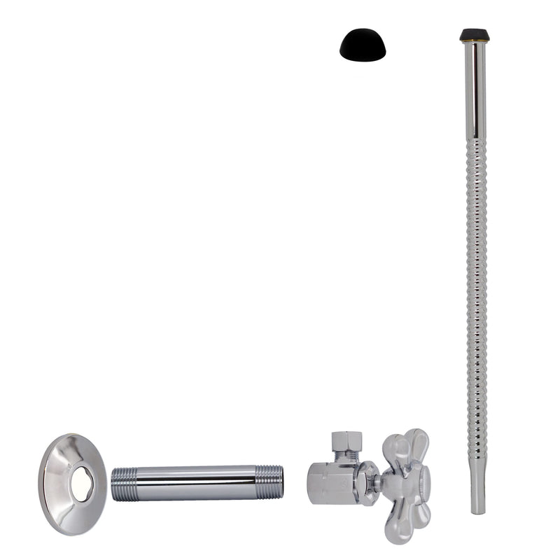 Westbrass D103K12X-26 1/2" IPS" x 3/8" OD x 12" Corrugated Riser Supply Line Kit with Cross Handle Angle Supply Shut Off Valve for Faucet and Toilet, Polished Chrome