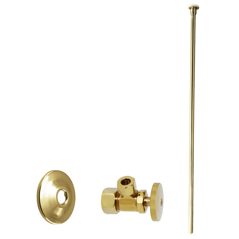 Westbrass D105KFH-01 5/8" x 3/8" OD x 20" Flat Head Riser Supply Line Kit with Round Handle Angle Supply Shut Off Valve for Toilet, Polished Brass 1 Pack