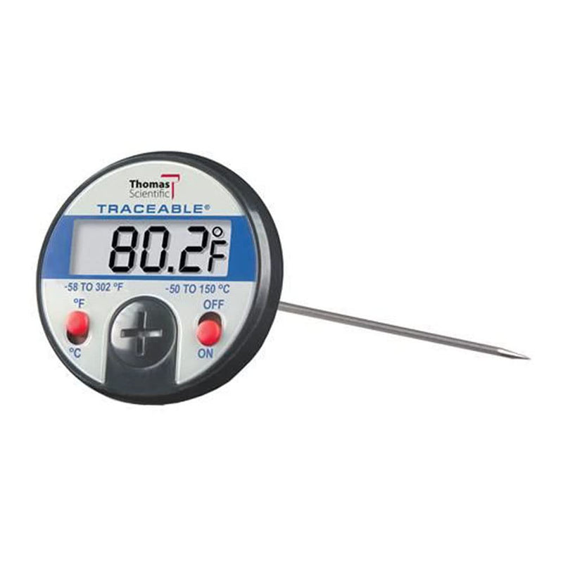 Thomas Plastic and Stainless Steel Traceable Dial Thermometer, with Jumbo LCD Display, 5-1/4" Stem, -58 to 302 degree F