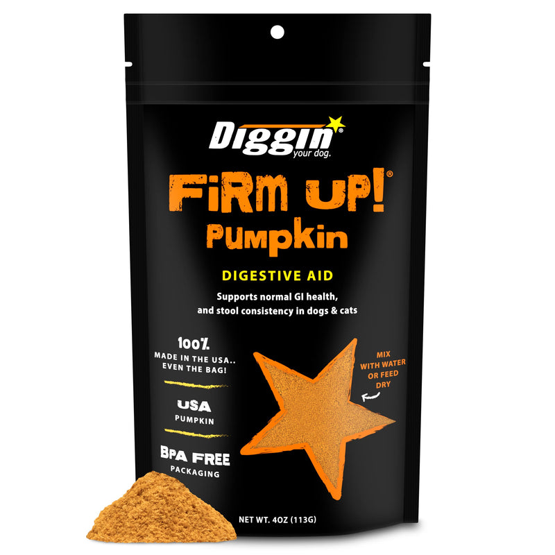 Diggin’ Your Dog Firm Up Pumpkin for Dogs & Cats, 100% Made in USA, Pumpkin Powder for Dogs, Digestive Support, Apple Pectin, Fiber, Healthy Stool, 4 oz 4 oz (Pack of 1) - PawsPlanet Australia