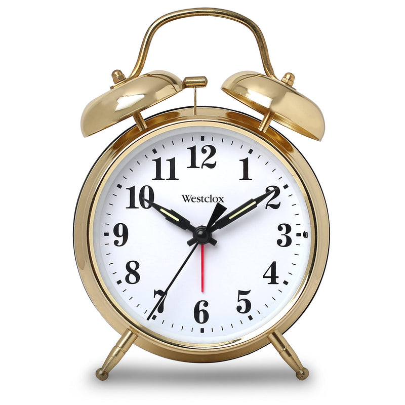 Westclox Big Ben Twin Bell Alarm Clock | Loud Alarm Clock for Heavy Sleepers | Battery Operated Clock with Backlight for Bedside Table, Bedroom, Kids Room, Desk (Gold, 4") Gold