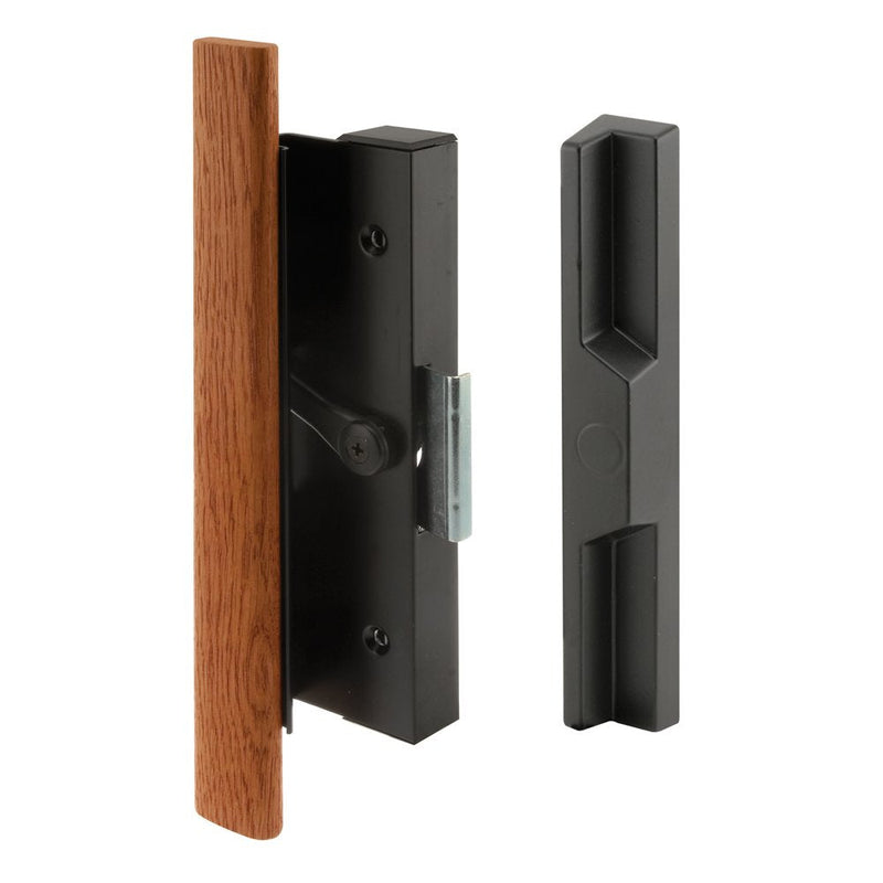 Prime-Line C 1126 Black Diecast Sliding Door Handle with Wood Handle, (Single Pack) 1 Pack Black/Wood