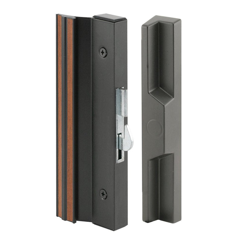 Prime-Line C 1125 Sliding Patio Door Handle Set, 4-15/16 In., Extruded Aluminum, Hook Latch, Black w/Wood Grain (Single Pack) 4-15/16 in.