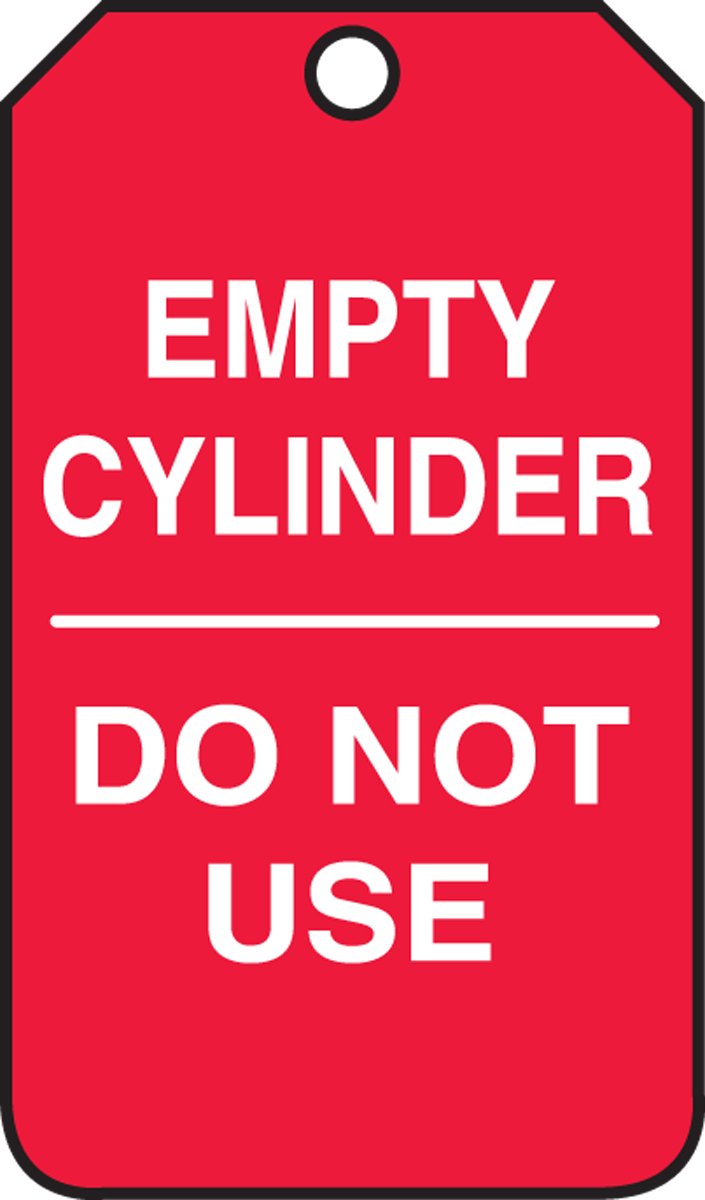 Accuform MGT202CTP Cylinder Status Tag, Legend Empty Cylinder - DO NOT USE, 5.75" Length x 3.25" Width x 0.010" Thickness, PF-Cardstock, White on Red (Pack of 25)
