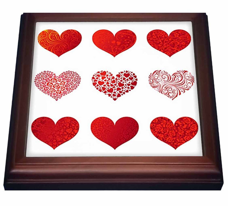 3dRose Valentine 9 Red Hearts Trivet with Ceramic Tile, 8" by 8", Brown