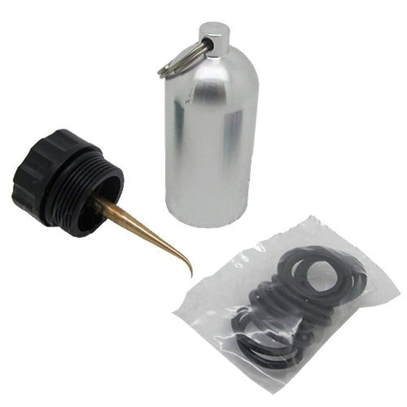 Scuba Choice Mini Dive Tank Key Ring - Silver | 10 O-Rings & Brass Pick - Compact Regulator Repair Kit, Leak Prevention Tool - Essential Diving Gear Accessory Chrome