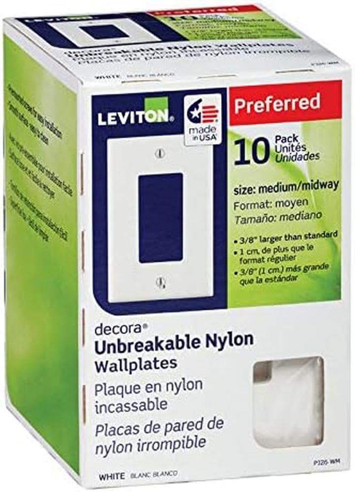 Leviton PJ26-WM 1-Gang Decora/GFCI Decora Wallplate, White, 10-Pack