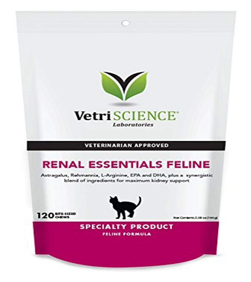 VetriScience Laboratories Renal Essentials, Kidney Health Support for Cats, 120 Bite-Sized Chews - PawsPlanet Australia